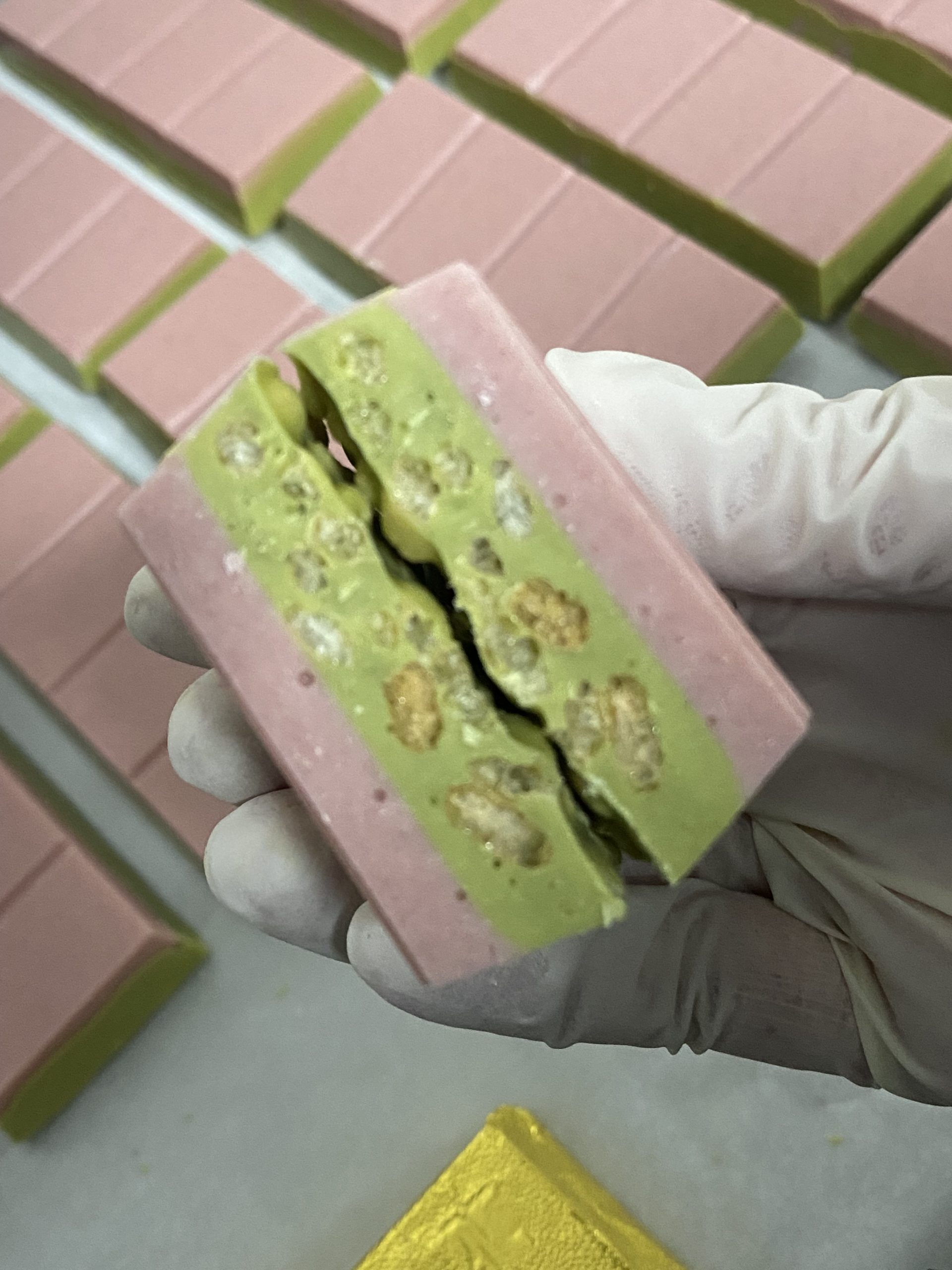 White Chocolate 37% with Raspberry & Matcha Crunch